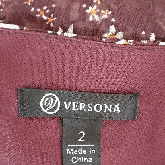 WOMEN'S "Versona" Cranberry Floral Chiffon Peasant Dress w Ruffles; Size 2 - Picture 7 of 9